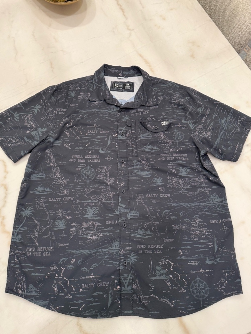 Salty Crew  Men's Short Sleeve Button-Up Shirt - Charcoal Nautical Print size xl